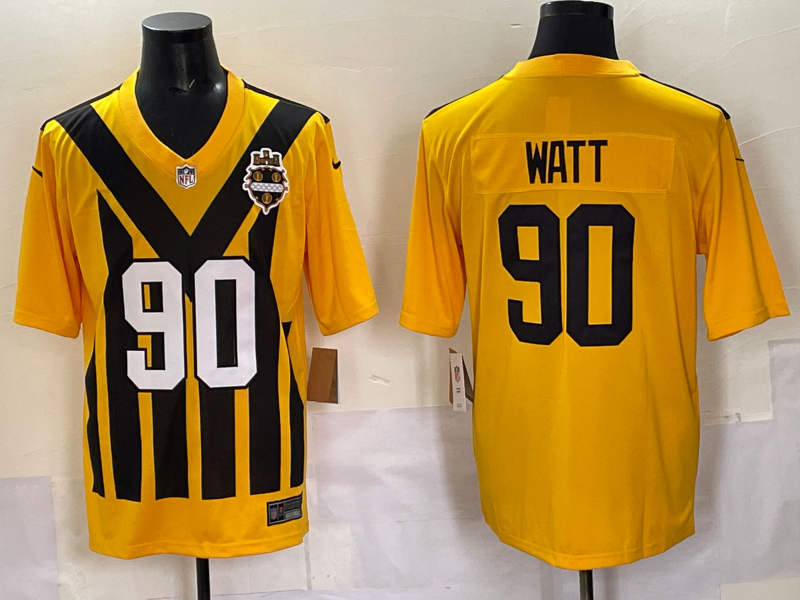 Men's Pittsburgh Steelers T.J. Watt #90 Gold Alternate 1933 Throwback Jersey
